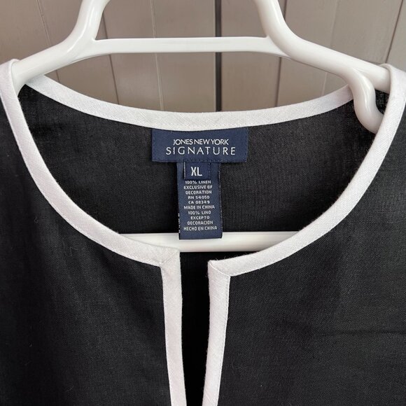 Jones New York Black White 100% Linen Top - Picture 3 of 10